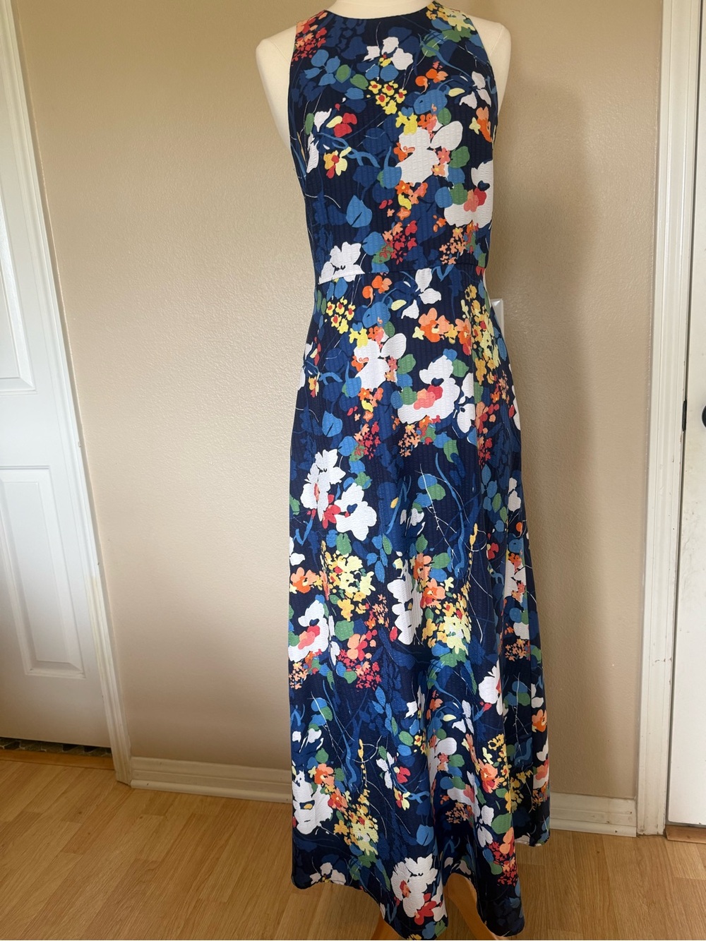 Banana Republic Navy Floral Halter Maxi Dress with Multicolor Blooms